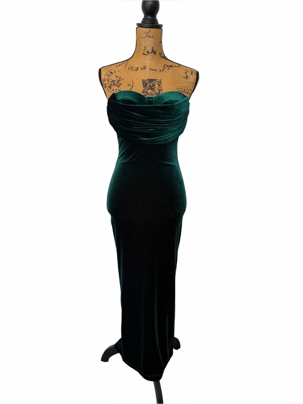 JLUXLABEL Emerald Green Velvet Strapless Draped Midi Dress Size M - Picture 6 of 7